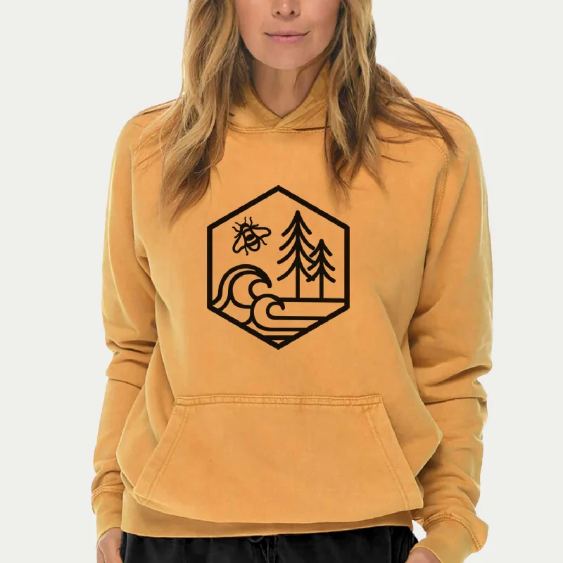 Harmonious Hexagon - Bees, Seas, Trees  - Mid-Weight Unisex Vintage 100% Cotton Hoodie Graphic Hoodie Sweatshirt