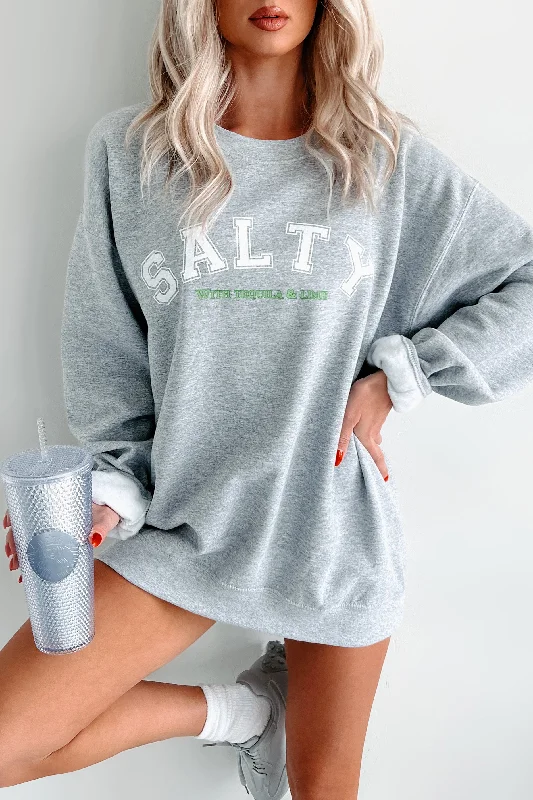"Salty With Tequila & Lime" Graphic Sweatshirt (Sporty Grey) Printed Hooded Sweatshirts