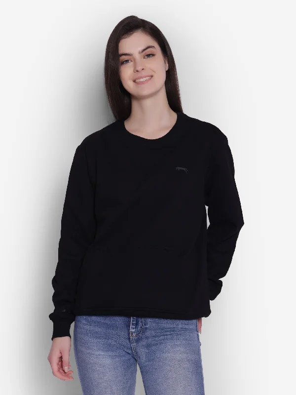 JUMP USA Women Solid Black Pullover Sweatshirt Sporty Hoodie Sweatshirt