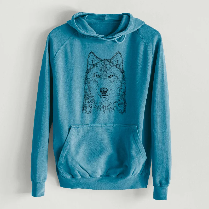 Grey Wolf - Canis lupus  - Mid-Weight Unisex Vintage 100% Cotton Hoodie Women’s Pullover Hoodie