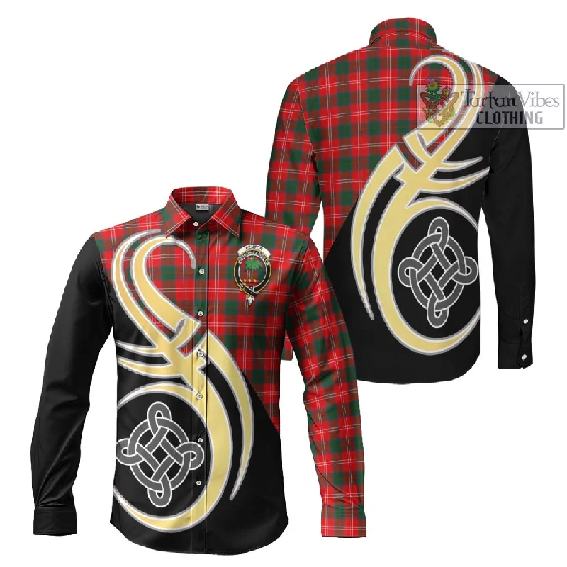 Fenton Tartan Long Sleeve Button Shirt with Family Crest and Celtic Symbol Style