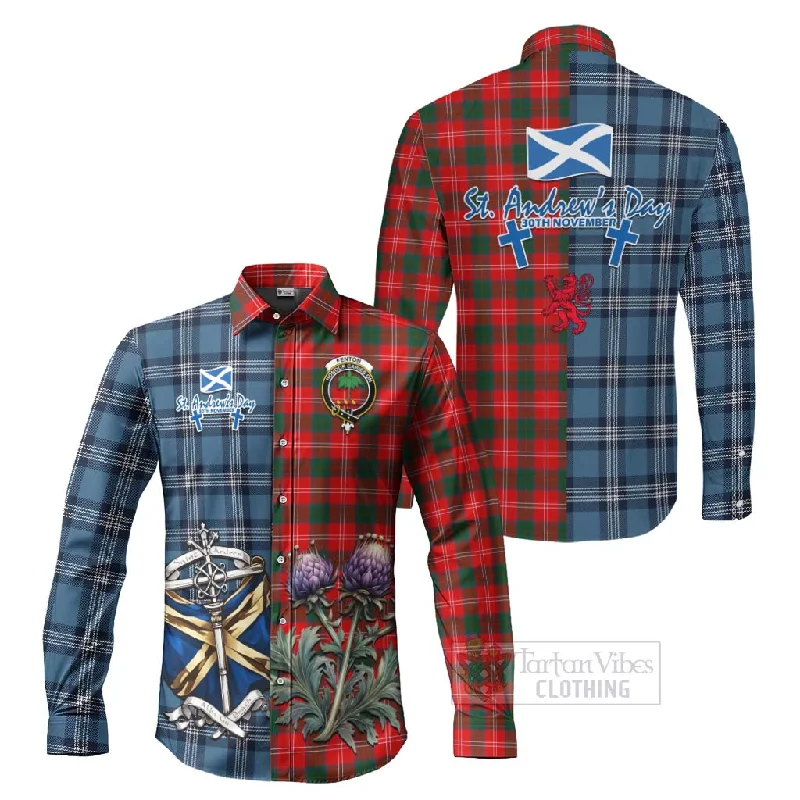 Fenton Tartan Long Sleeve Button Shirt Happy St. Andrew's Day Half Tartan Style
