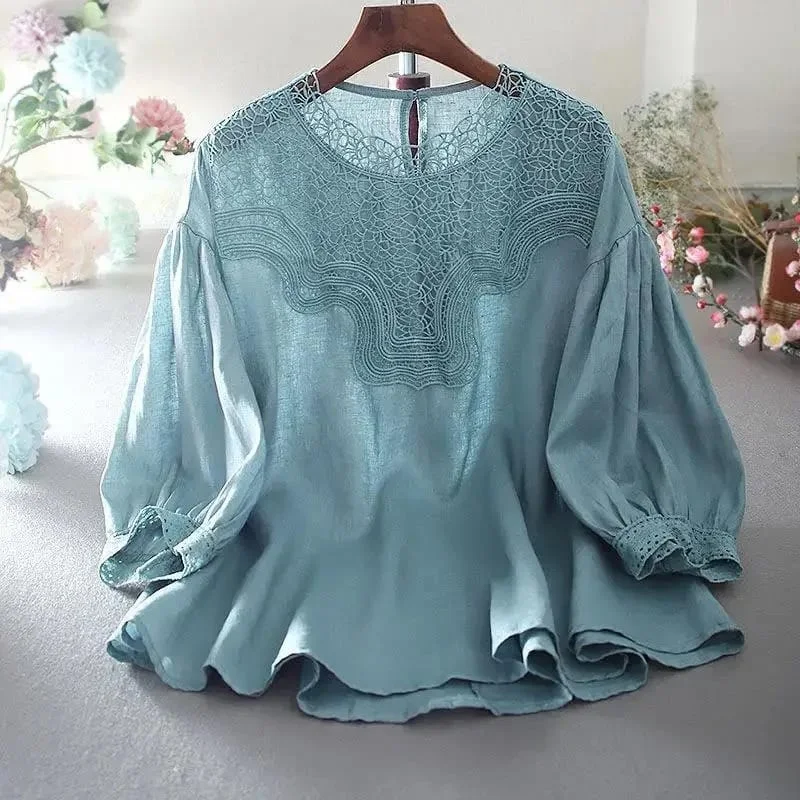 Large size cotton and linen shirt women's 5XL S4948758