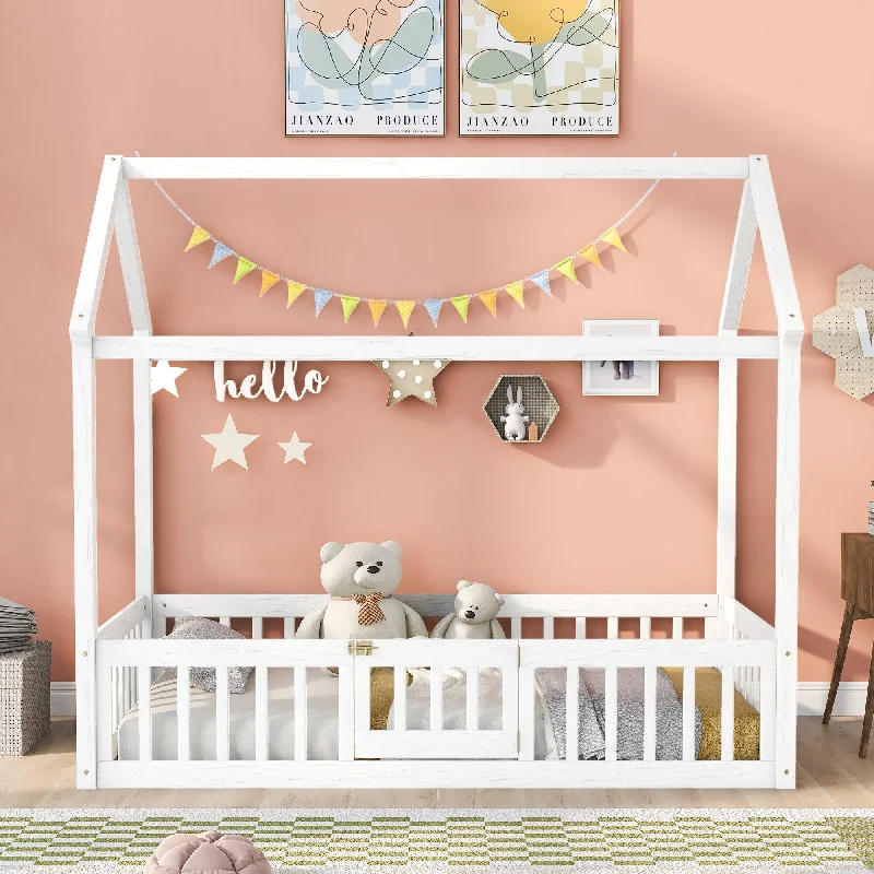 White Twin Size House Bed Floor Bed
