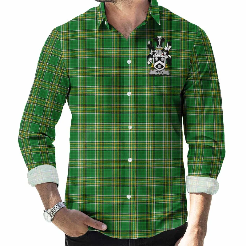 Feely Irish Clan Tartan Long Sleeve Button Up with Coat of Arms