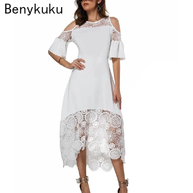 Elegant Classy Plus Size Summer Round-Neck Off Shoulder Dress 5XL 002254007