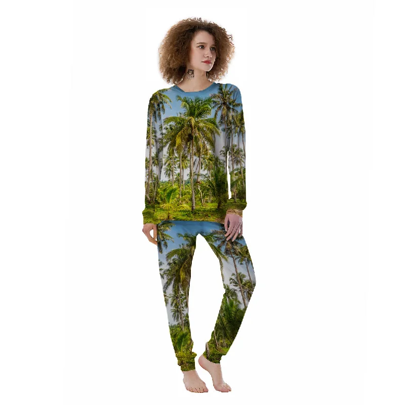 Coconut Tree Print Women's Pajamas Long sleeve pajama sets