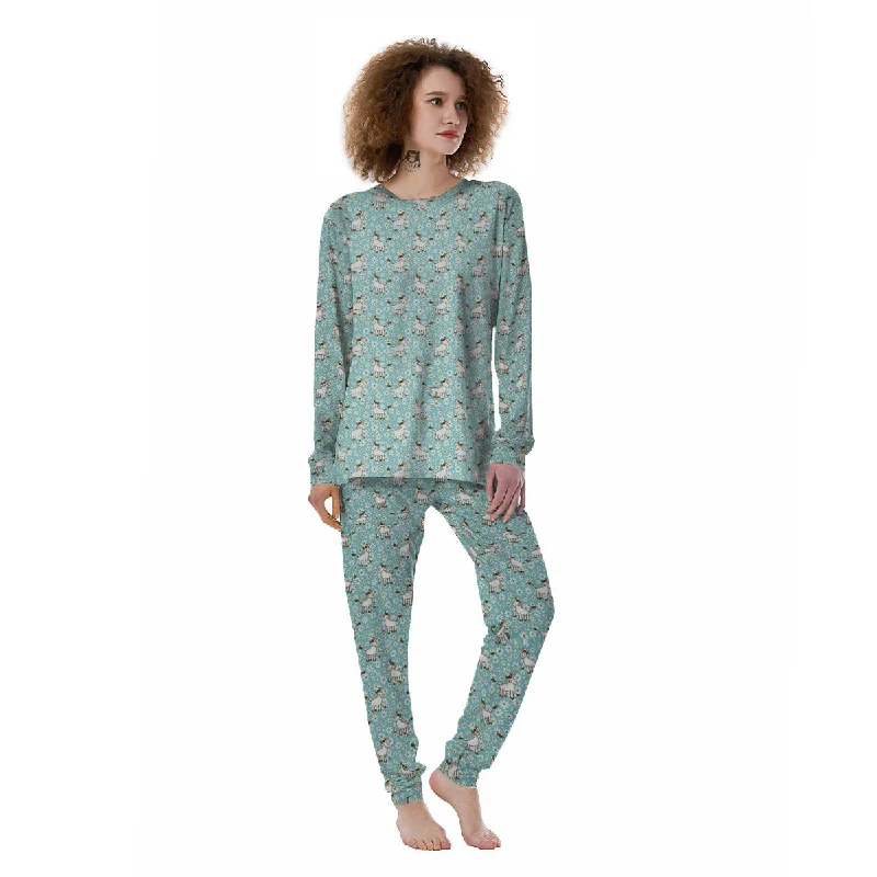Cow And Cartoon Daisy Print Pattern Women's Pajamas Button-up pajama sets