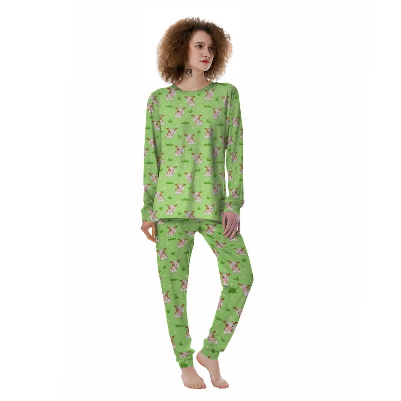 Cow And Green Grass Print Pattern Women's Pajamas Floral pajama sets