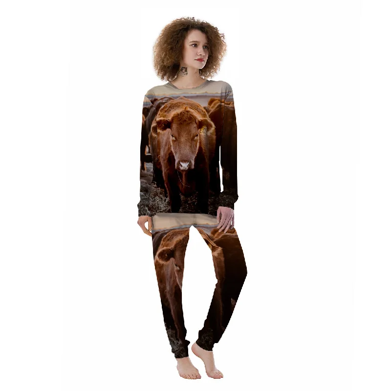 Cow Brown Print Women's Pajamas Boho pajama sets