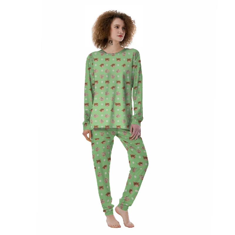 Cow Cartoon And Daisy Flower Print Women's Pajamas Elegant pajama sets