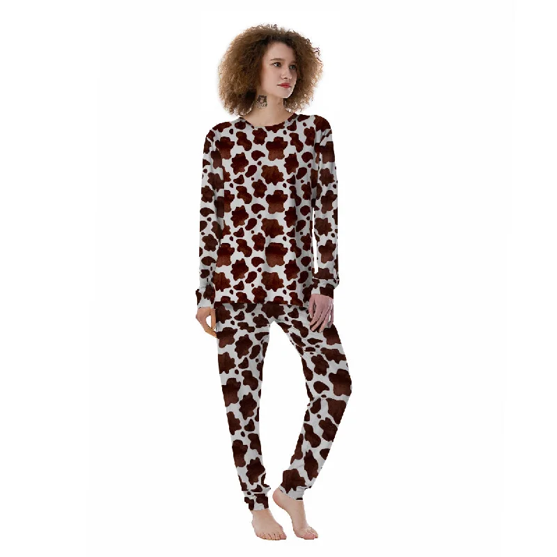 Cow White And Brown Print Women's Pajamas Trendy pajama sets for women