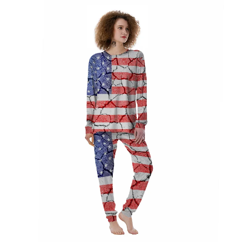 Cracked Flag American Print Women's Pajamas Custom pajama sets with names