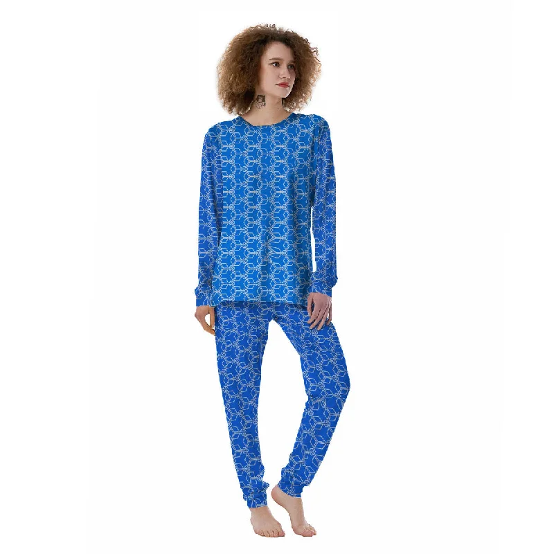 Cube Shape Blue Geometric Print Pattern Women's Pajamas Best pajama sets for pregnancy Cube Shape Blue Geometric Print Pattern Women's Pajamas Best pajama sets for pregnancy