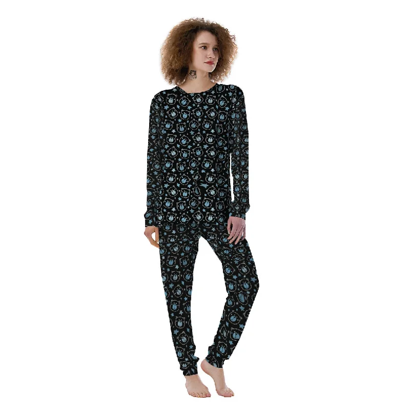 Cute Bear Black Print Pattern Women's Pajamas Discounted pajama sets