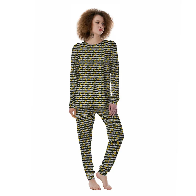 Daffodil Black Striped Print Pattern Women's Pajamas Zara pajama sets