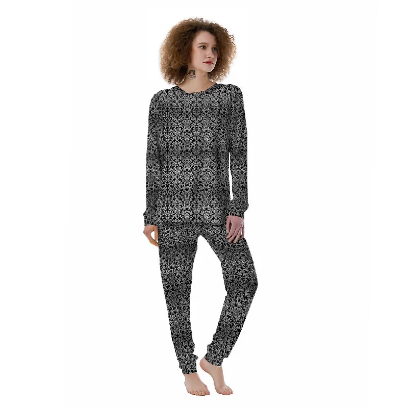 Damask Floral Black Western Print Women's Pajamas Sexy pajama sets