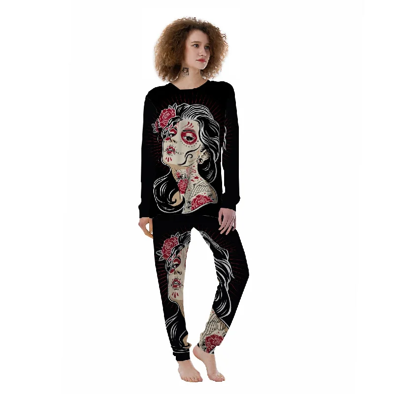 Day of The Dead Calavera Girl Print Women's Pajamas Plus size pajama sets