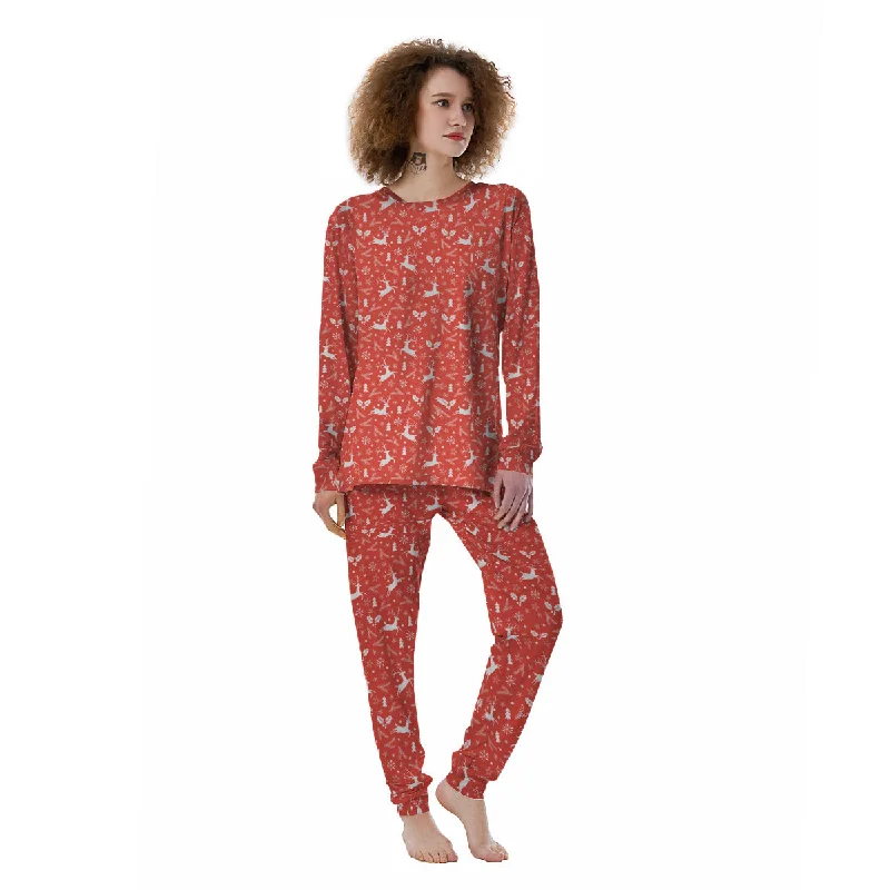 Deer Christmas Print Pattern Women's Pajamas Best pajama sets for cold weather
