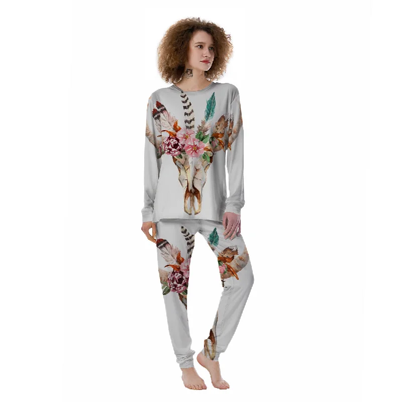 Deer Skull Boho Floral Print Women's Pajamas Luxury pajama sets