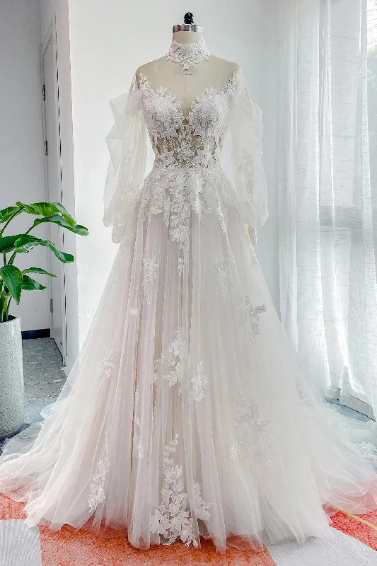 A-Line Court Train Lace Tulle Wedding Dress CW3156 Sexy Wedding Dress