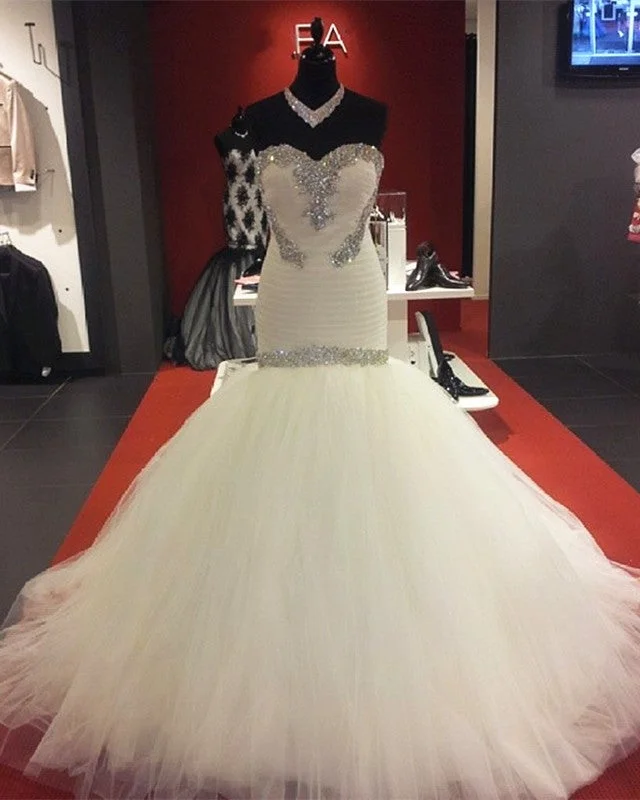 Crystal Beaded Sweetheart Corset Mermaid Wedding Dresses Simple Wedding Dress