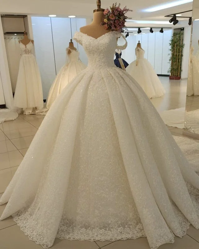Lace Wedding Dress Princess Ball Gown Off Shoulder Modern Lace Gown