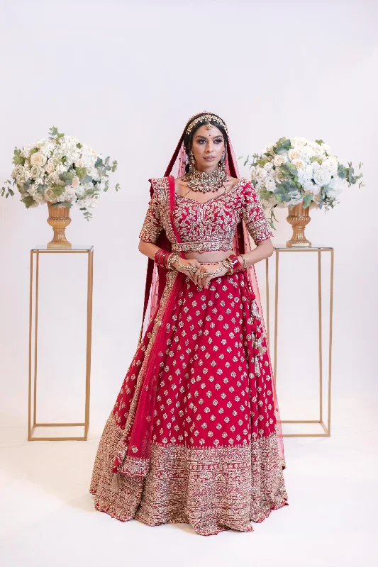 Red Traditional Bridal Lehenga Lace unclassified skirts