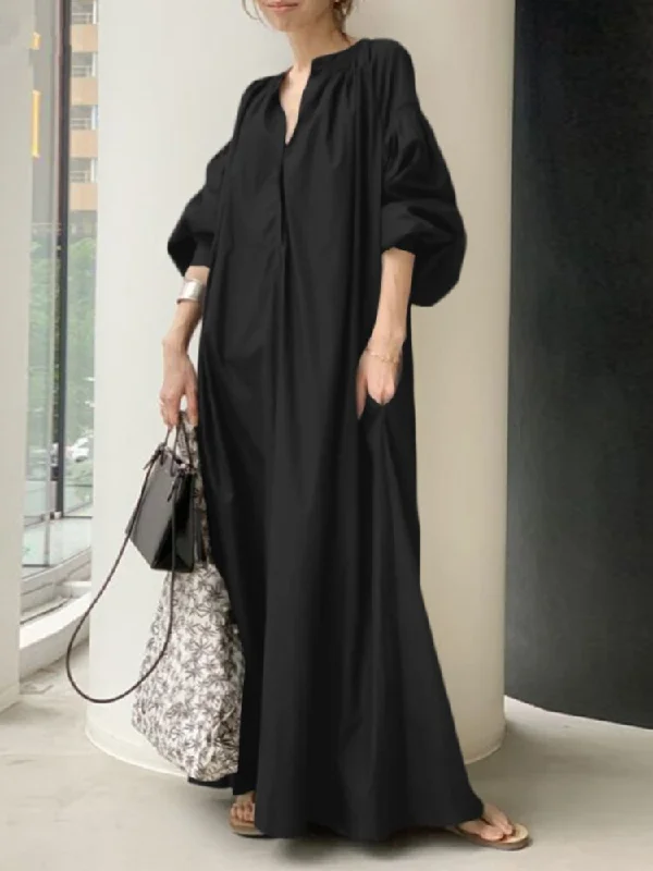 Elegant Solid Color Cotton Long Dress Cotton maxi dresses