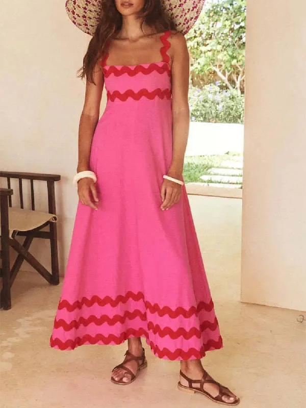 Square Neck Stylish Strap Maxi Dress Red carpet maxi dresses