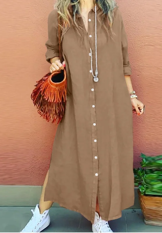 Women Long Sleeve Lapel  Dress Cute floral print maxi dresses