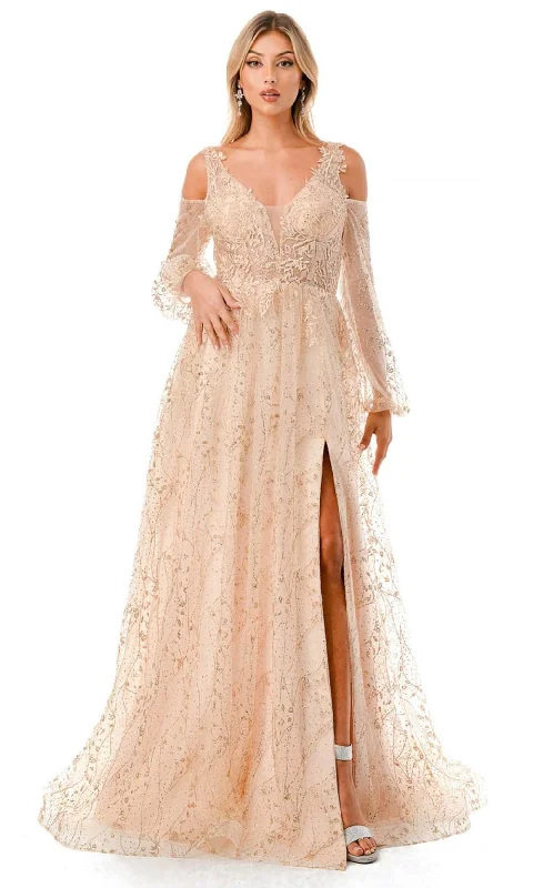 Aspeed Design L2772T - Glitter Cold Shoulder Evening Gown Leather party dresses