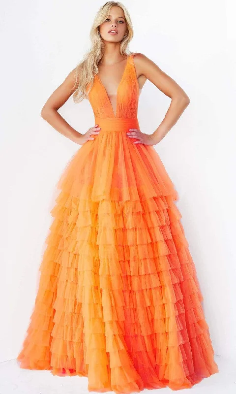 Jovani - 07264 Shirr-Ornate Plus Size Prom Tulle Gown Wedding guest party dresses