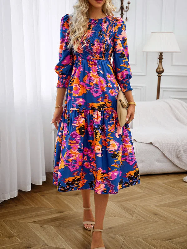 Blue Zone Planet | Elegant Commuting Round Neck Printed Dress Retro floral dresses