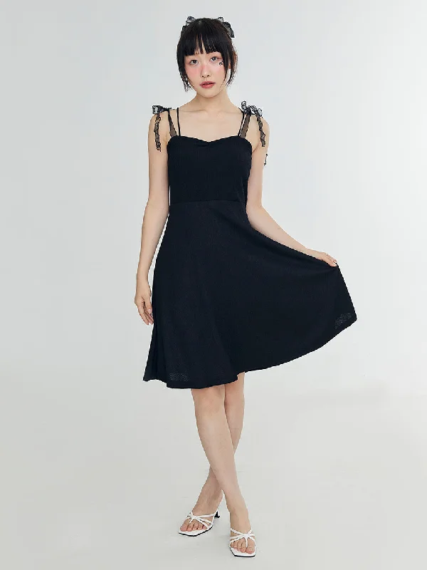 [ADOREBELLE] SS 24 RIBBON CAP DRESS - BLACK Tulle unclassified dresses