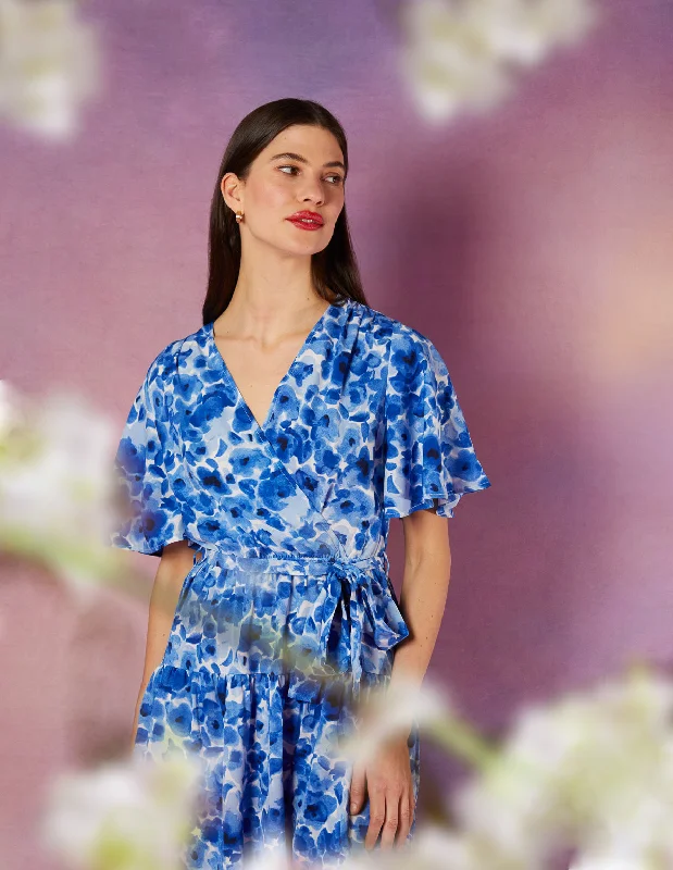 Wrap Front Tier Hem Angel Sleeve Dress Popular unclassified dresses