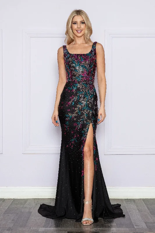 Fitted Beaded Sleeveless Slit Gown by Poly USA 9270 Date night unclassified dresses