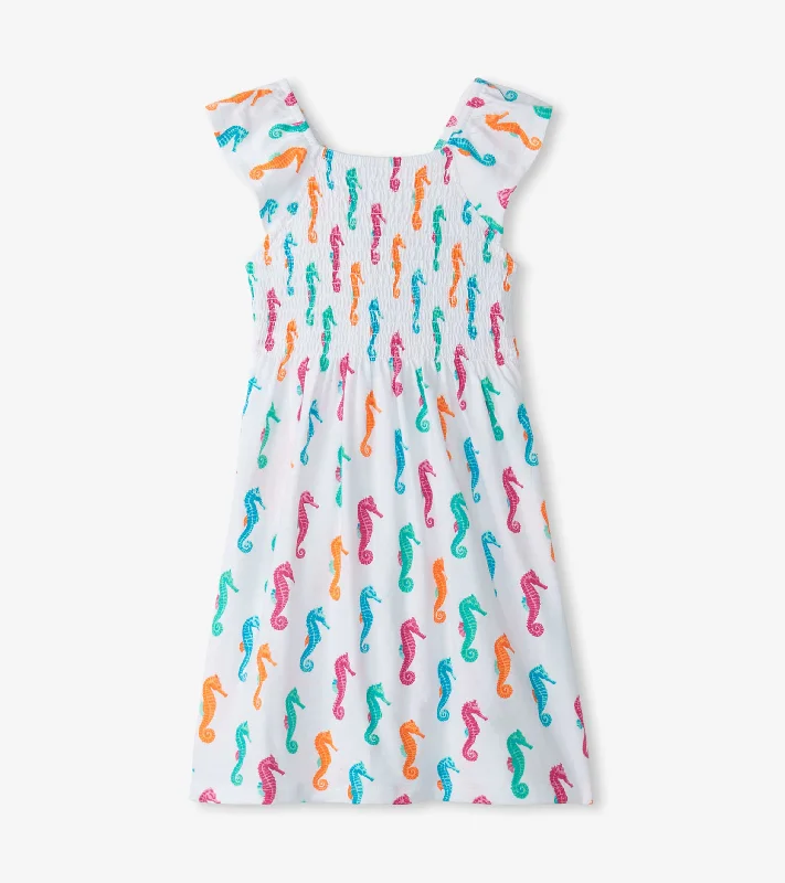 Girls Painted Seahorses Smocked Dress High-end unclassified dresses