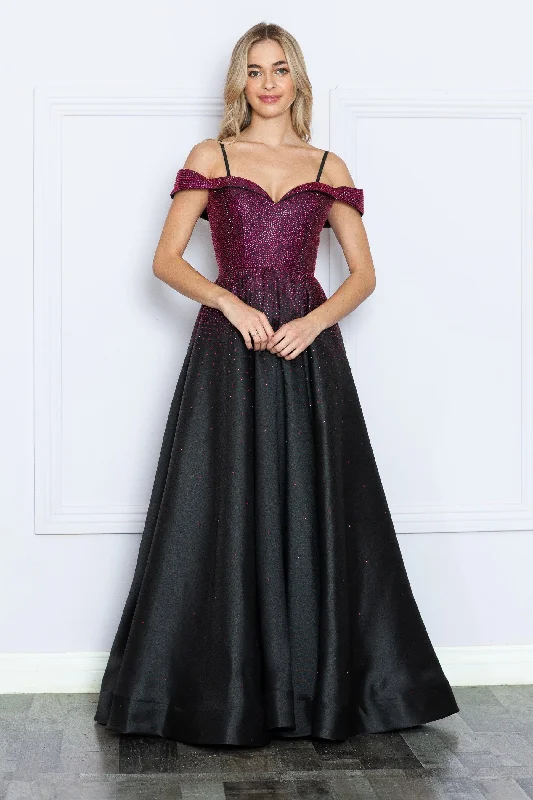 Heat Stone Cold Shoulder A-line Gown by Poly USA 9278 Ruched unclassified dresses