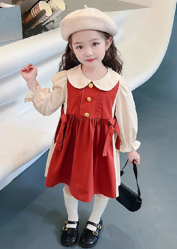 New Red Wrinkled False Two Pieces Cotton Girls Dresses Fall XZ070 Vintage unclassified dresses