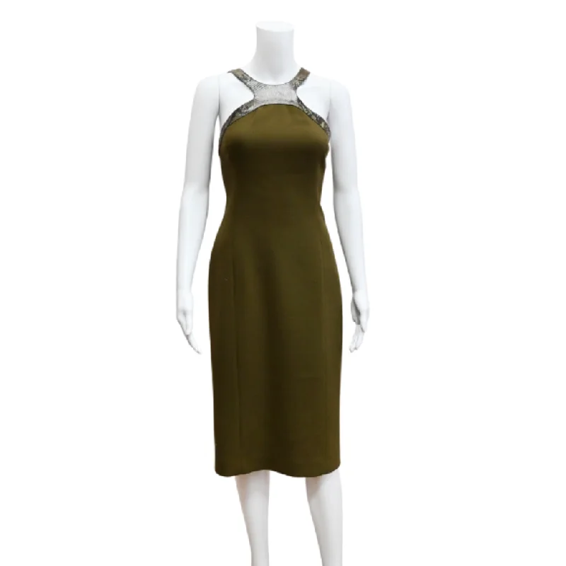 Olive Snake-Embossed Trim Dress Halter unclassified dresses