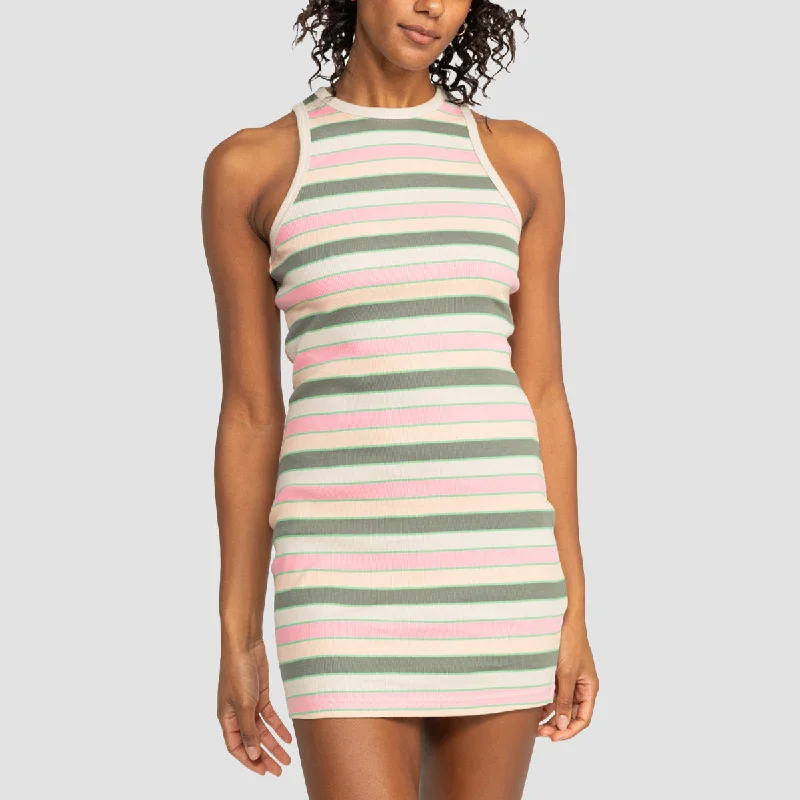 Roxy Back To Beautiful Dress Agave Green Very Vista stripe - Womens Sleeveless unclassified dresses