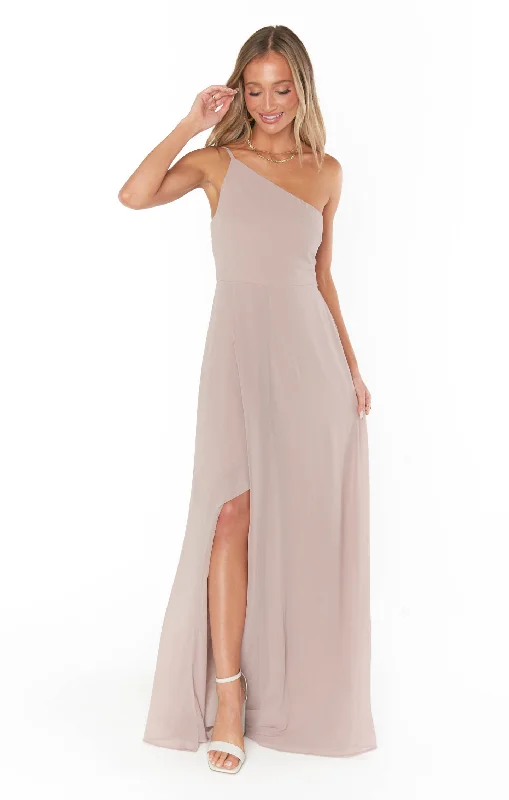 Shannon One Shoulder Dress ~ Soft Beige Chiffon Vacation unclassified dresses