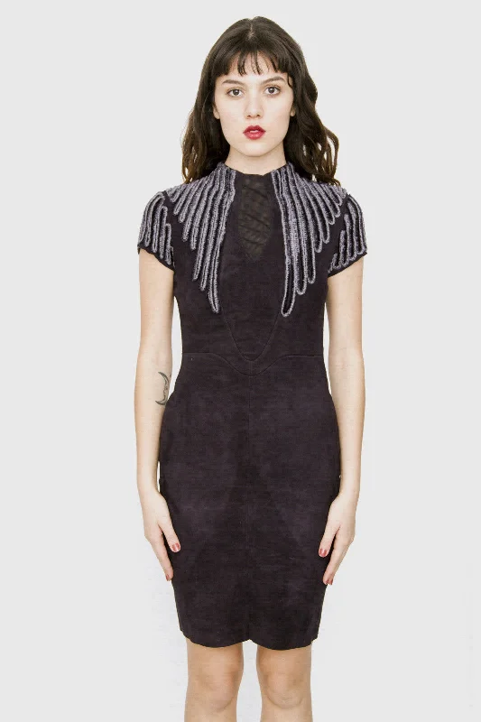 SUEDE EMBROIDERED DRESS Floral unclassified dresses
