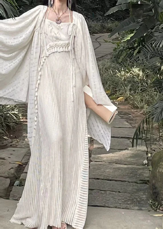 Vintage Cape And Tasseled Spaghetti Strap Dress Two Pieces Summer BV044 Halter unclassified dresses