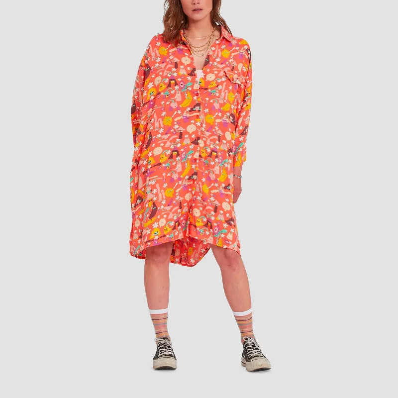 Volcom Egle Zvirblyte FA Dress Living Coral - Womens Silk unclassified dresses