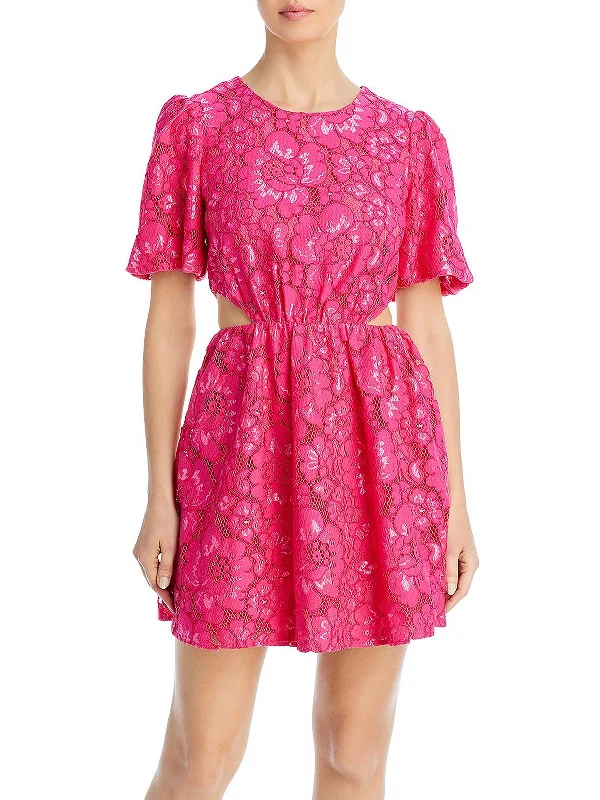 Womens Lace Short Mini Dress Mini Skirt with Pockets
