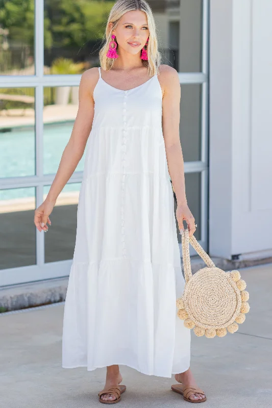 Hold Your Attention White Button Front Maxi Dress Maxi Skirt Glam